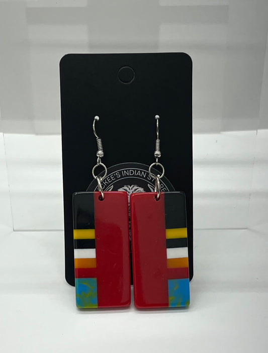 Inlay Earrings; Red