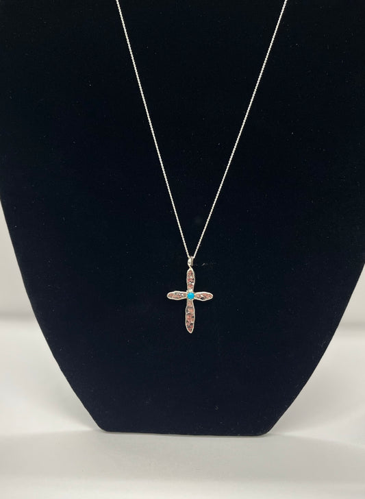 Turquoise and Sterling Silver Cross Pendant with chain