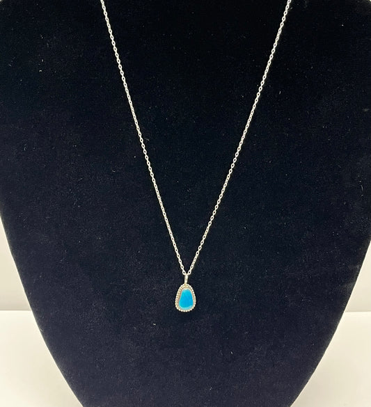 Pear Shaped, Turquoise and Sterling Silver Pendant with Chain