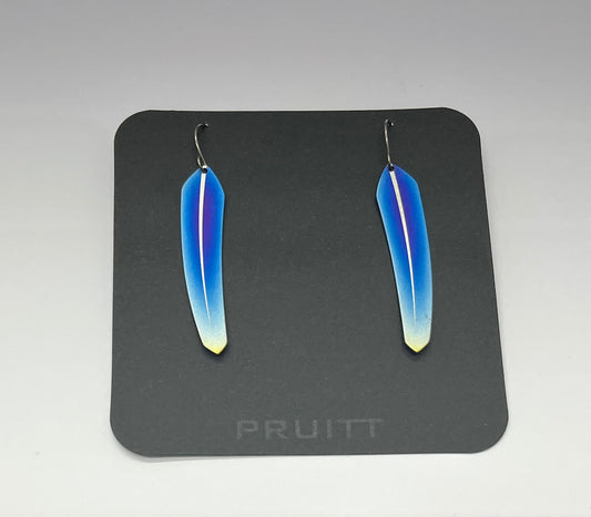 Pat Pruitt Titanium Small Feather Earrings with Light Blue and Gold Tips