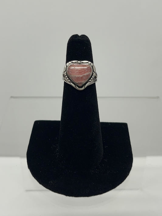 Rhodochrosite and Sterling Silver Heart Ring Size; 4.5