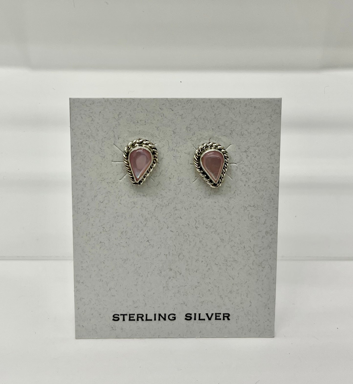Small Pink Mother of Pearl and Sterling Silver Earrings