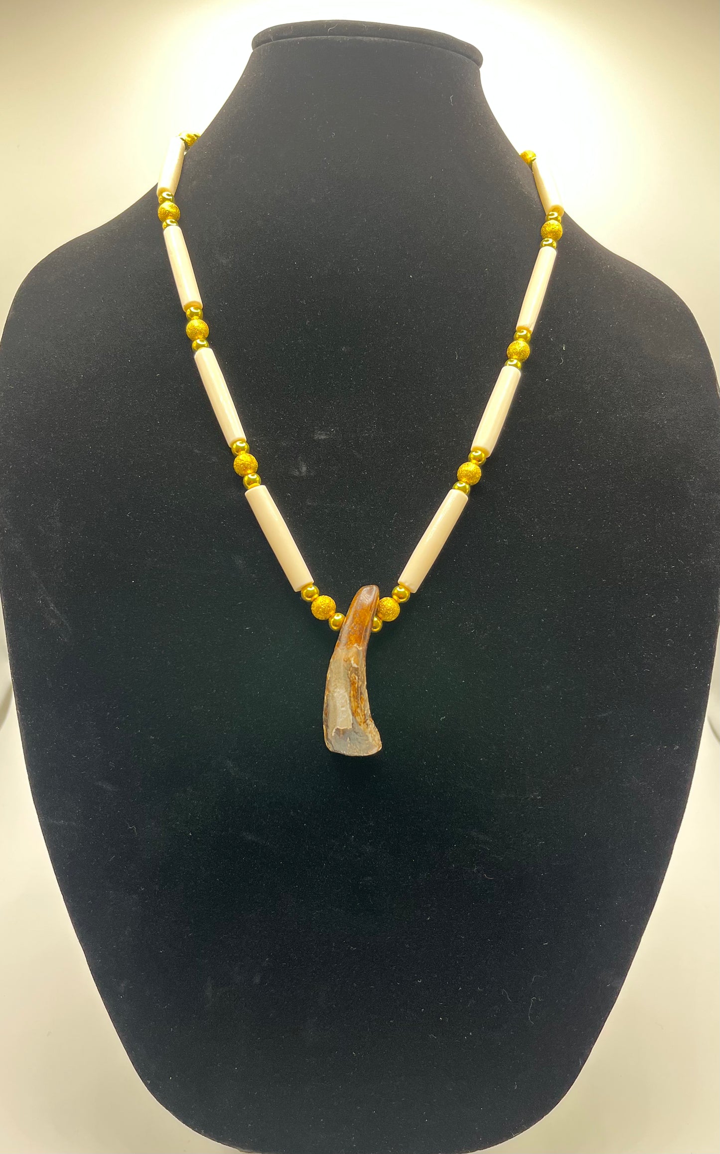 Bead and Bone Necklace with Bison Tooth