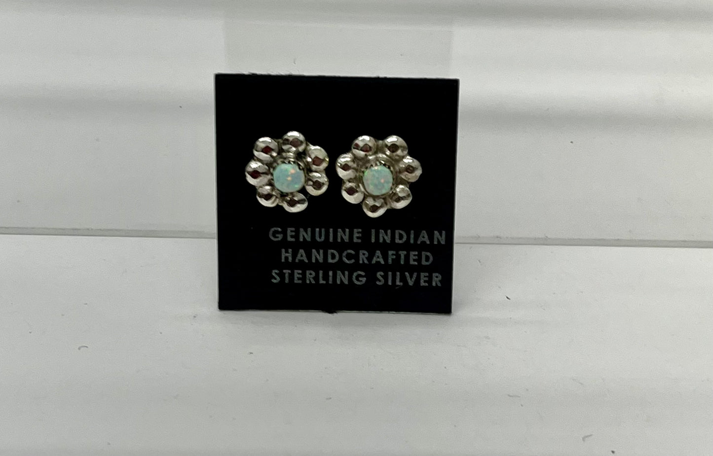 Small Opal and Sterling Silver Flower Shaped Earrings