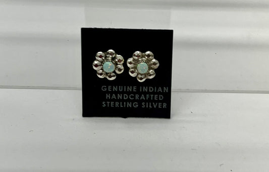 Small Opal and Sterling Silver Flower Shaped Earrings