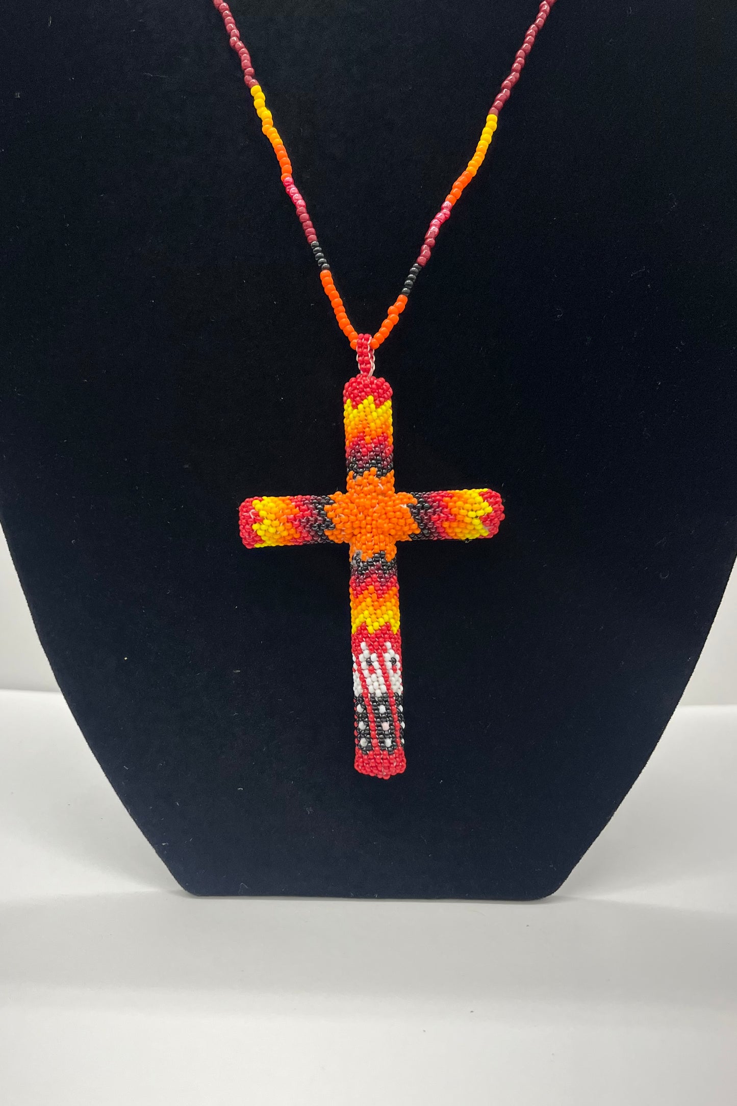 Beaded Cross; Orange and Red