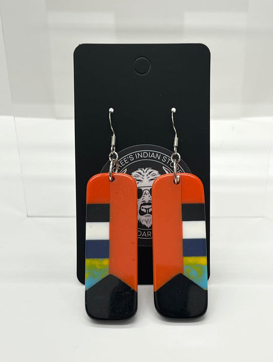 Inlay Earrings; Orange