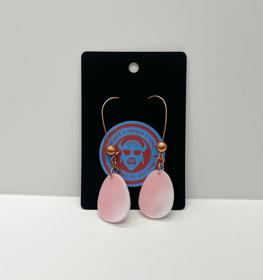 Oval Pink Conch Earrings with Copper detail