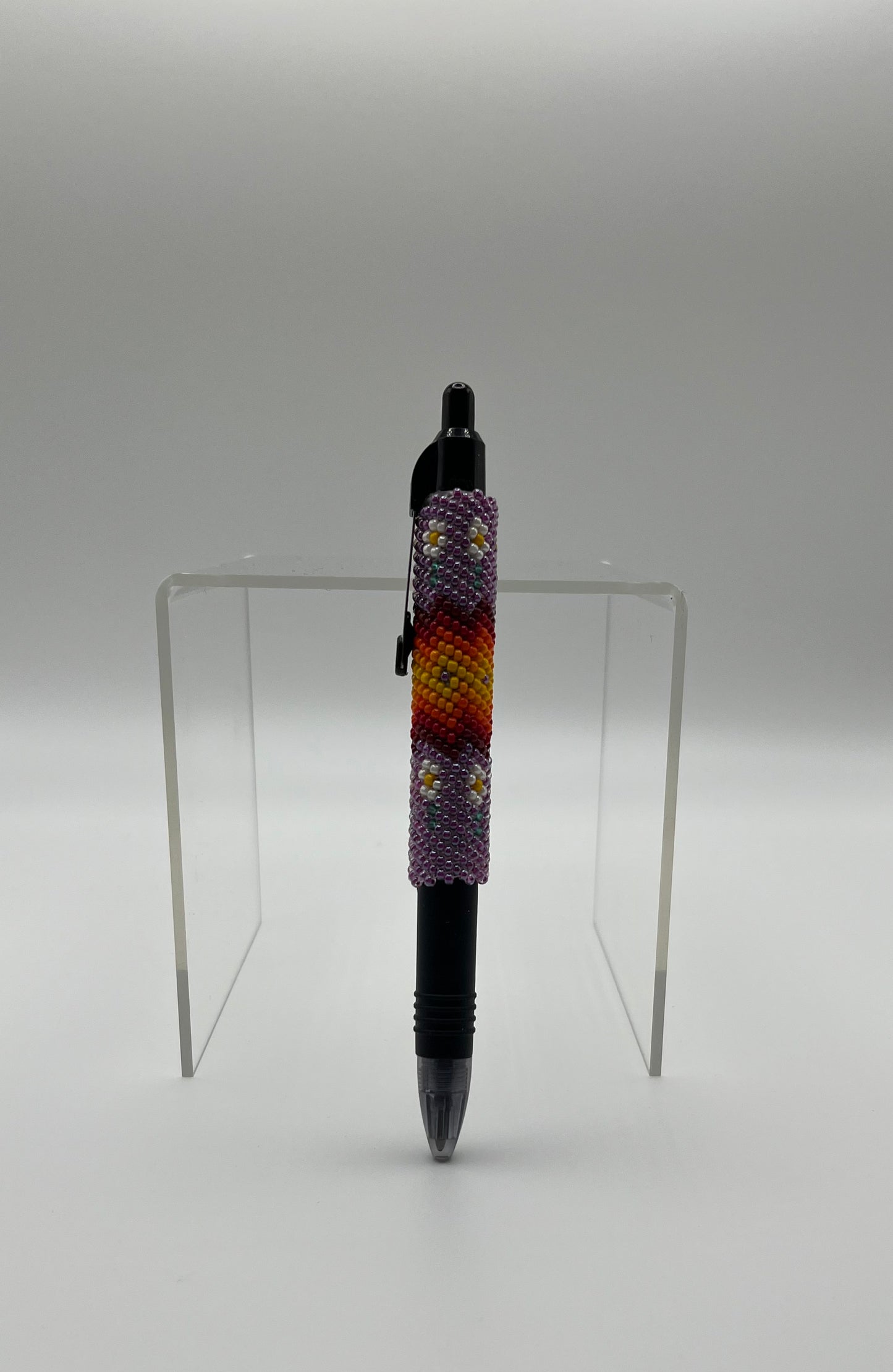 Beaded Pen; Lavender with Floral Detail