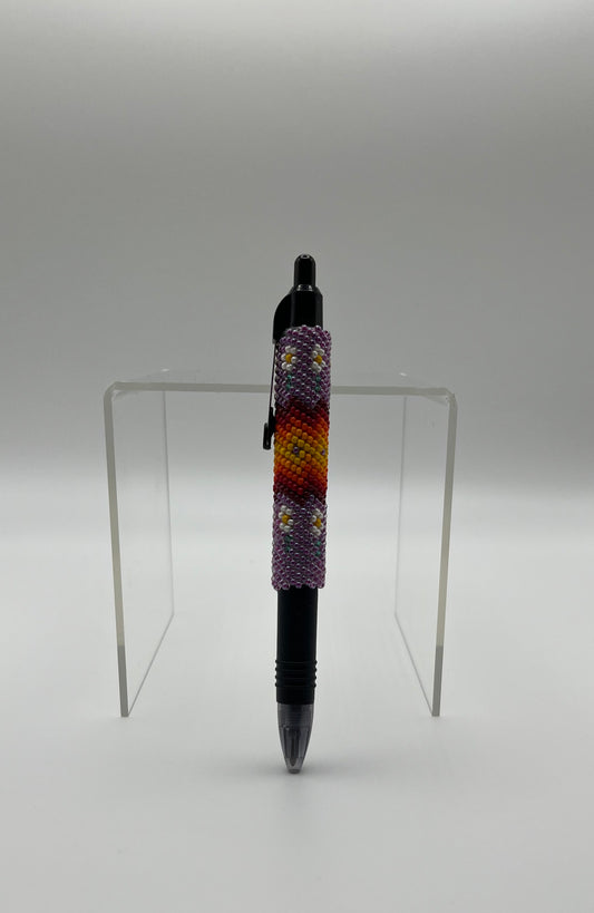 Beaded Pen; Lavender with Floral Detail