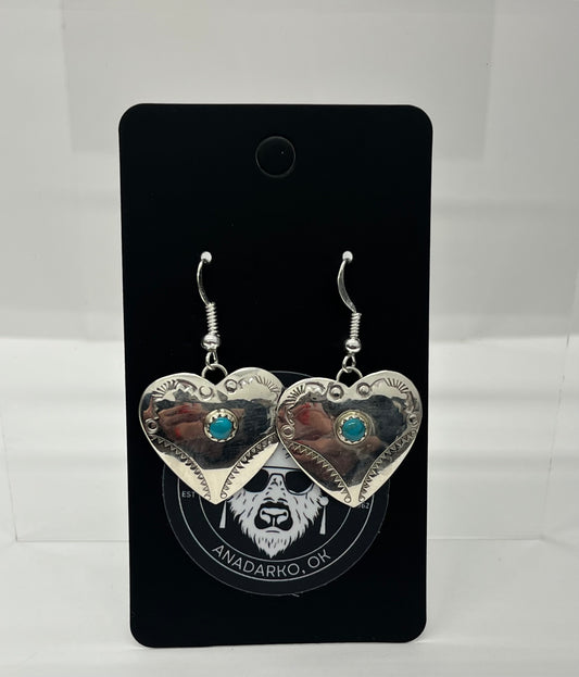 Turquoise and Sterling Silver Heart Shaped Earrings