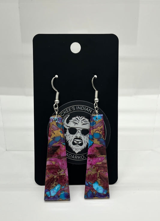 Pink Dahlia Turquoise Slab Earrings