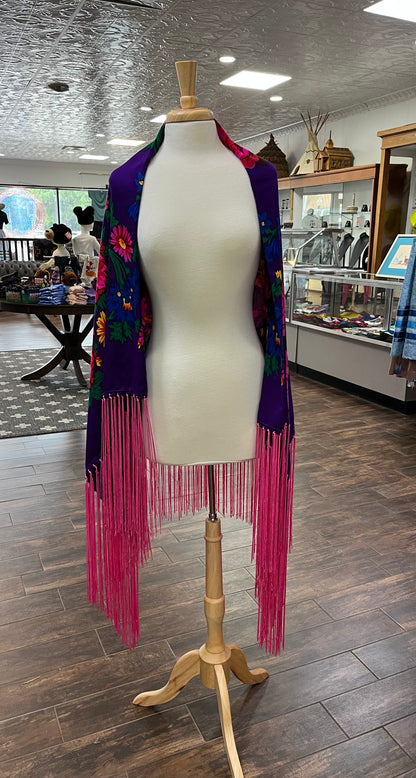 Kokum Shawl; Purple with Pink Fringe