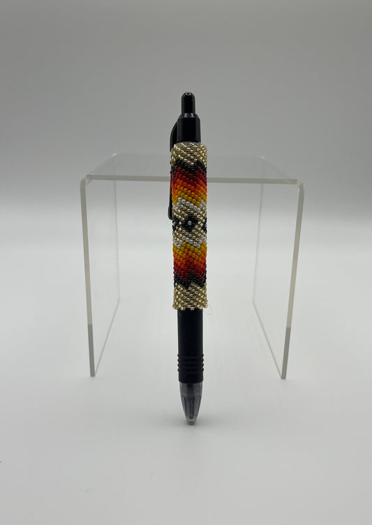 Beaded Pen; Gold with Floral Detail