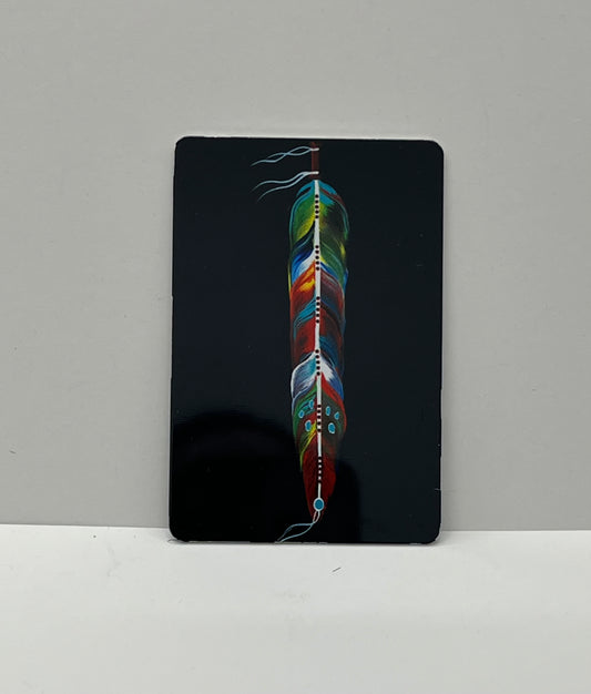 Traci Rabbit Aluminum Magnet; “Feather of Many Colors”, 2x3”