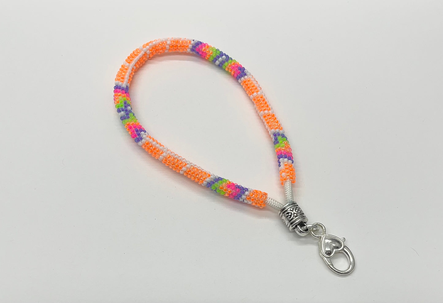 Beaded Wristlet Keychain; Neon Orange