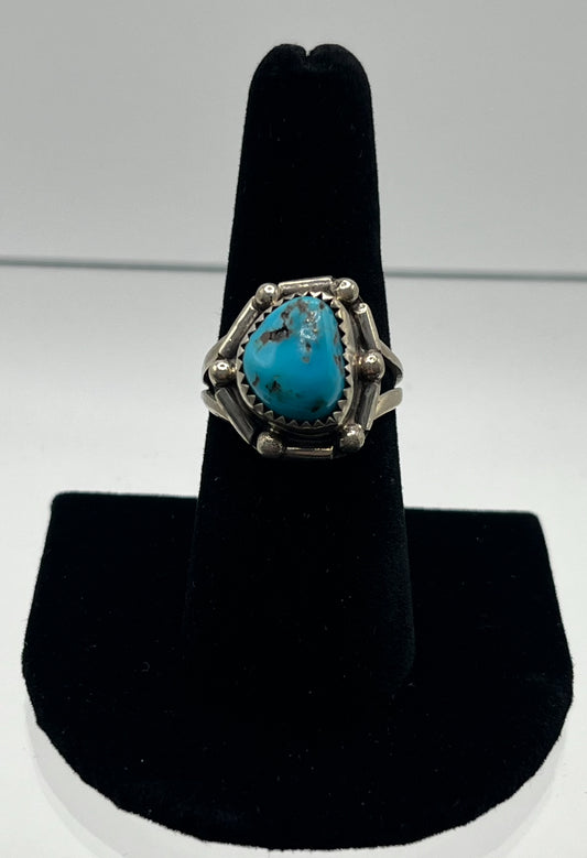 Blue Turquoise and Sterling Silver  Ring; Size 8.5
