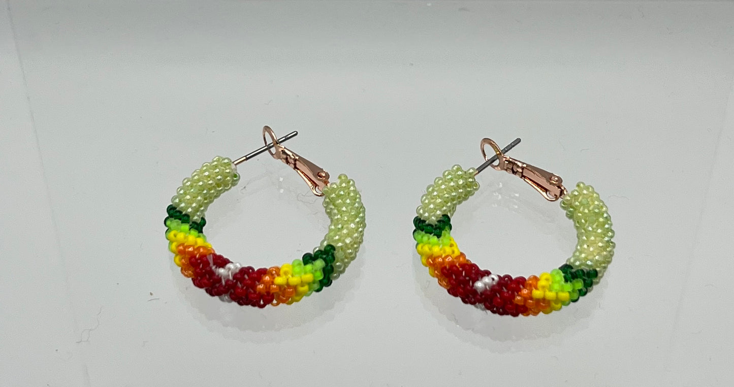 Small Beaded Hoop Earrings Light Green