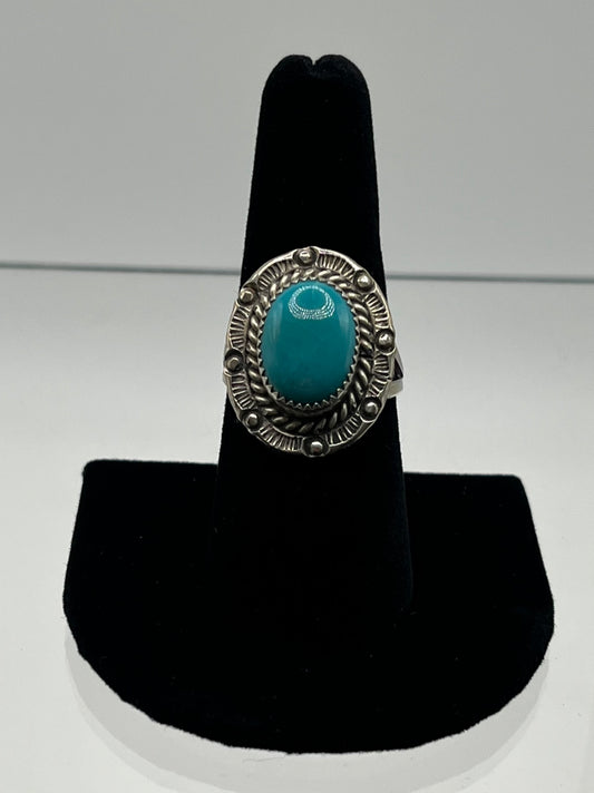 Turquoise and Sterling Silver Ring; Size 9