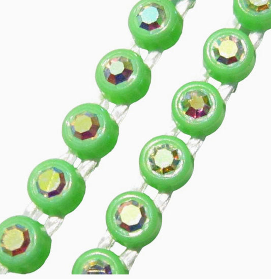 Rhinestone Banding; SS6 AB Neon Green (per yard)