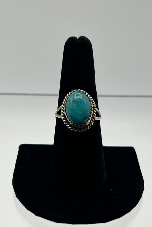 Turquoise and Sterling Silver Ring; Size 8.75