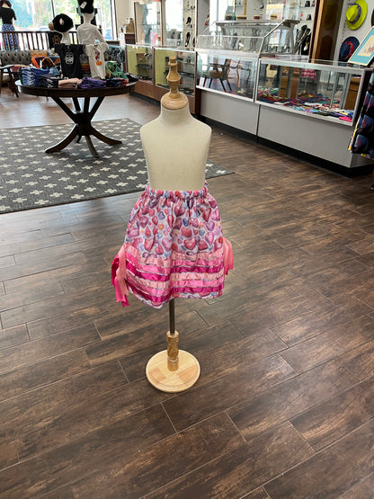 Girl’s Ribbon Skirt; Pink Hearts with Pink Ribbons