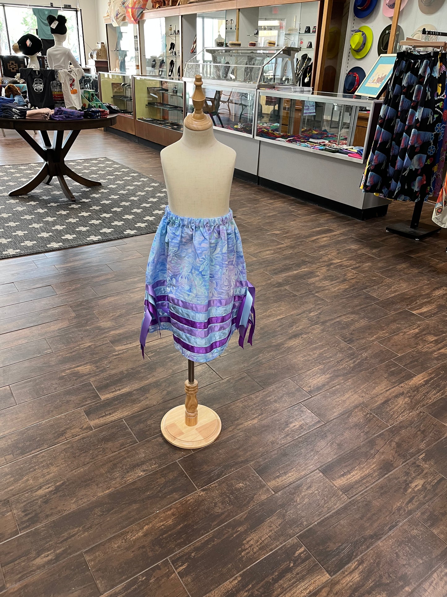 Girl’s Ribbon Skirt; Baby Blue with Blue and Purple Ribbons