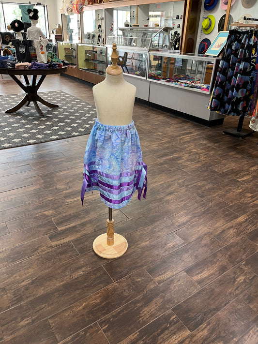 Girl’s Ribbon Skirt; Baby Blue with Blue and Purple Ribbons
