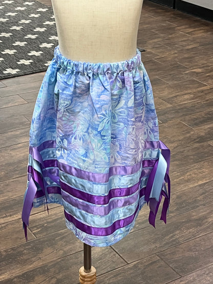Girl’s Ribbon Skirt; Baby Blue with Blue and Purple Ribbons