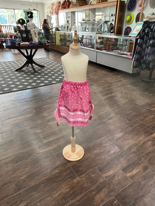Girl’s Ribbon Skirt; Pink Floral with Pink Ribbons