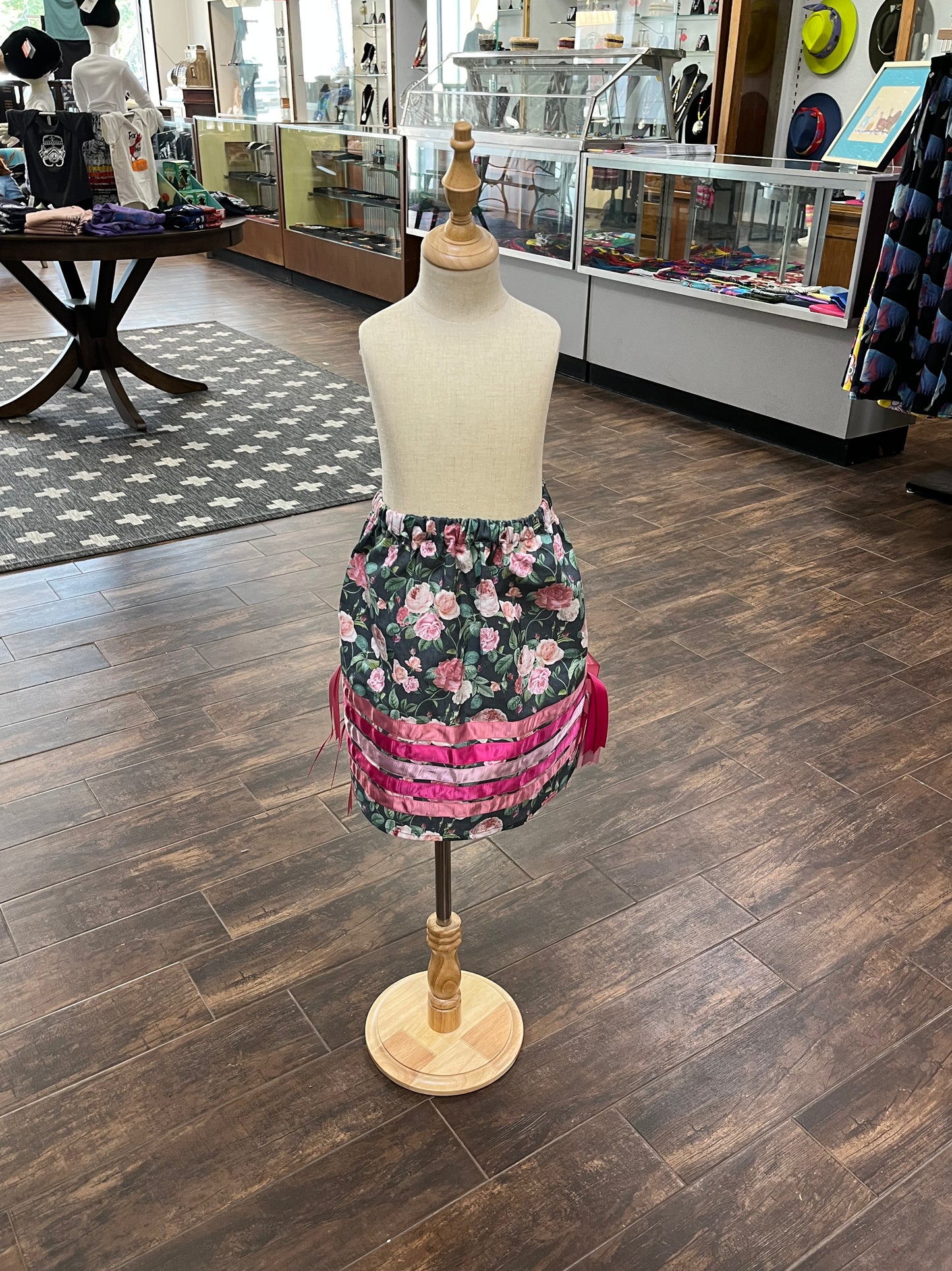 Girl’s Ribbon Skirt; Pink Roses with Pink Ribbons
