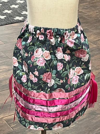Girl’s Ribbon Skirt; Pink Roses with Pink Ribbons