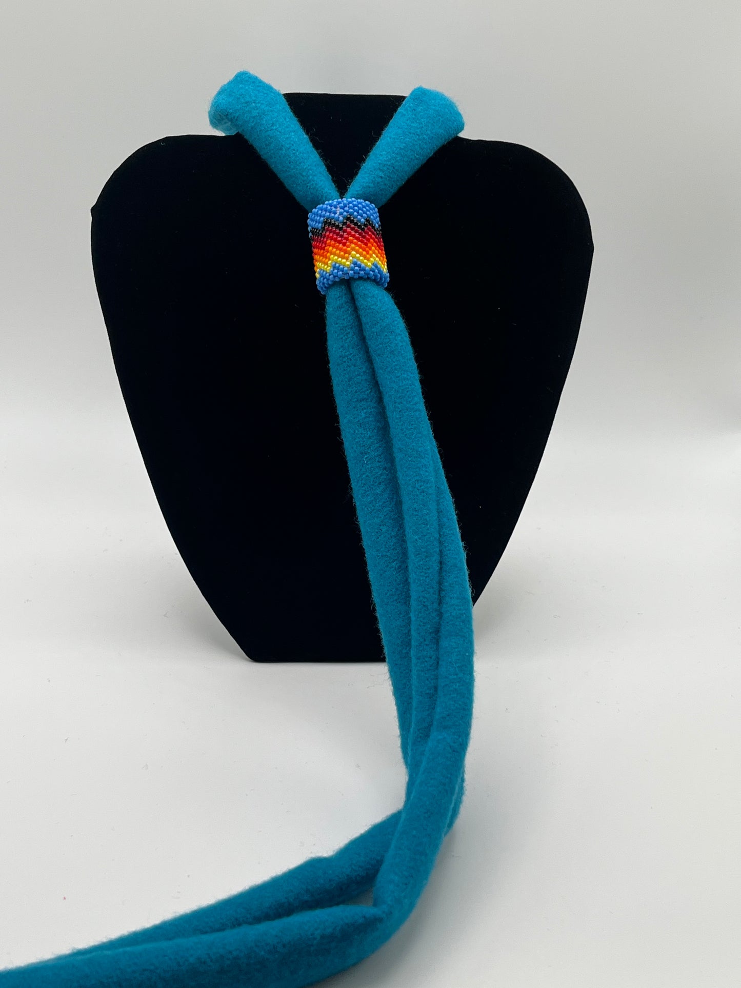 Broadcloth Bolo Tie; Teal with Royal Blue Beaded Slide