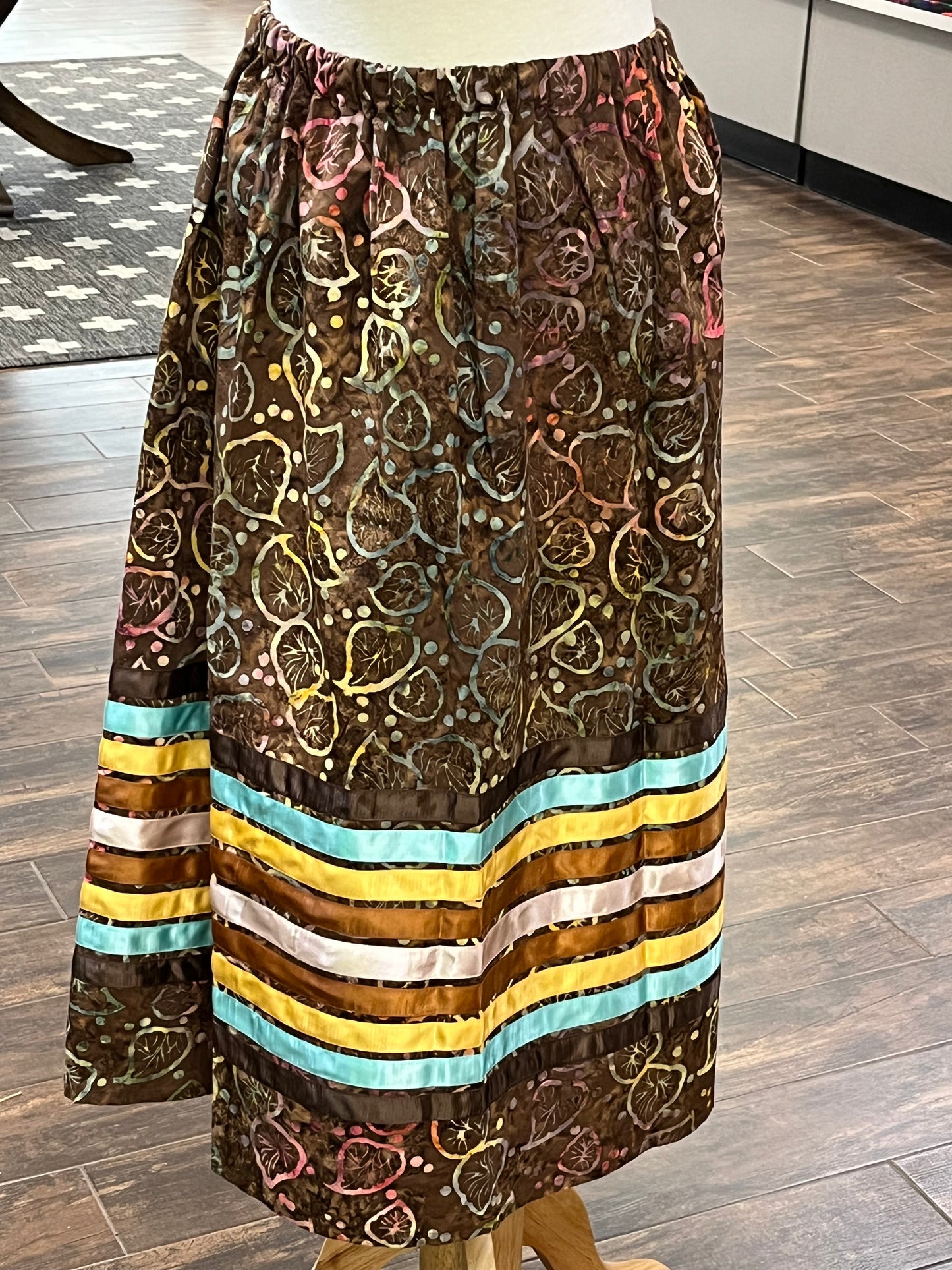 Adult Ribbon Skirt; Leaf Design, Waist 32”