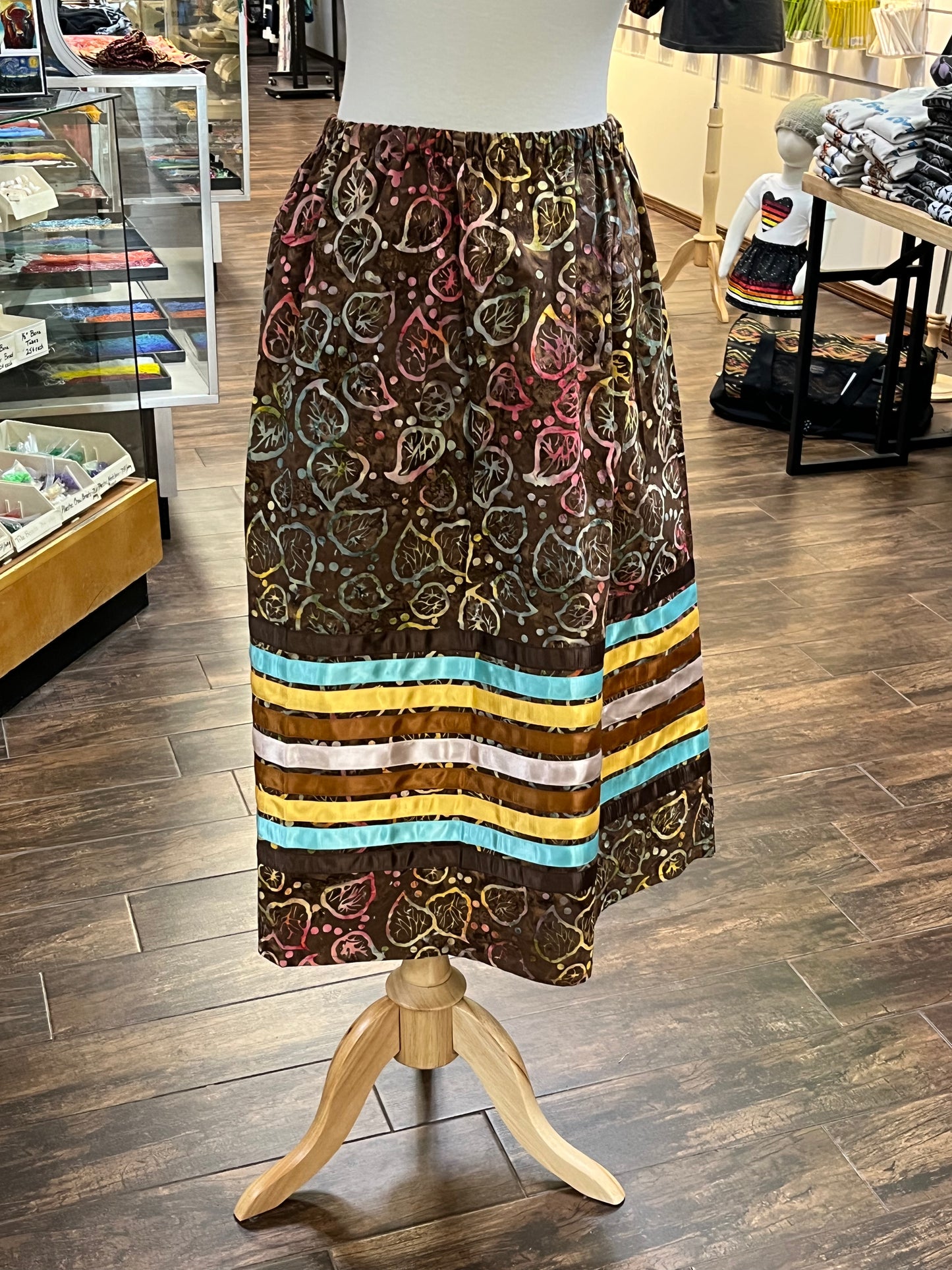 Adult Ribbon Skirt; Leaf Design, Waist 32”