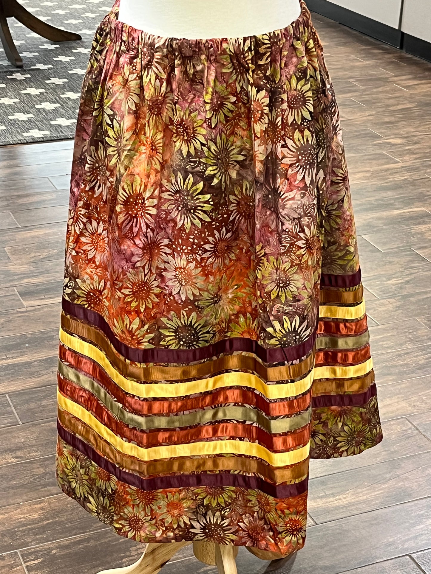 Adult Ribbon Skirt; Sunflower Design, Waist 34”