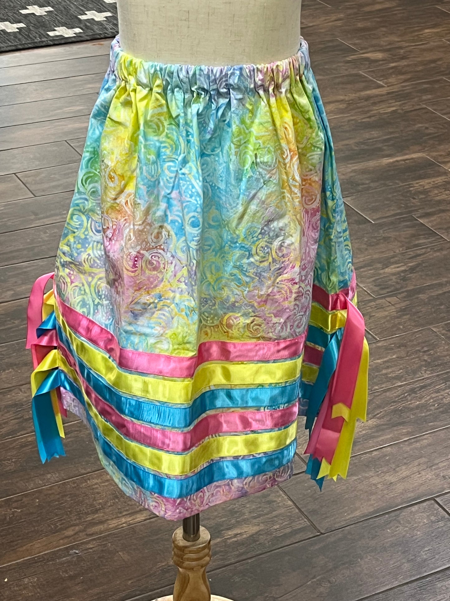 Girl’s Ribbon Skirt Pastel Rainbow; Size 8, 23” waist