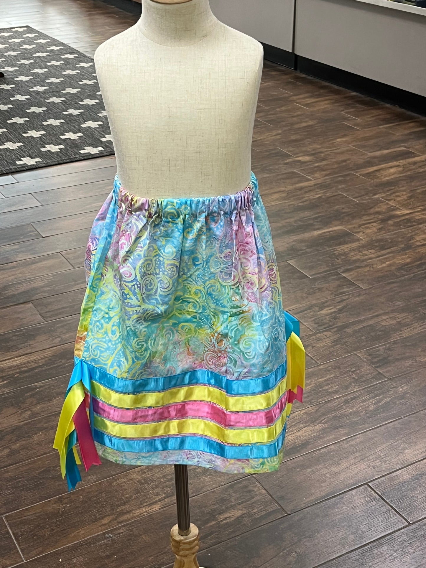 Girl’s Ribbon Skirt; Pastel Rainbow, Size 5, 21 1/2”waist
