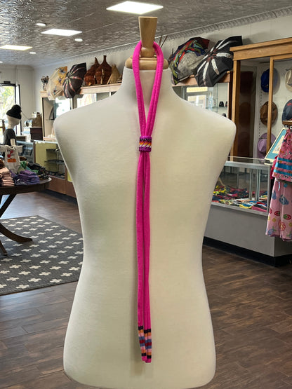 Hot Pink Broadcloth Bolo Tie with Hot Pink Beaded Slide