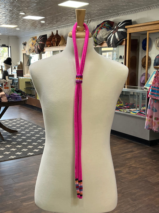 Hot Pink Broadcloth Bolo Tie with Hot Pink Beaded Slide