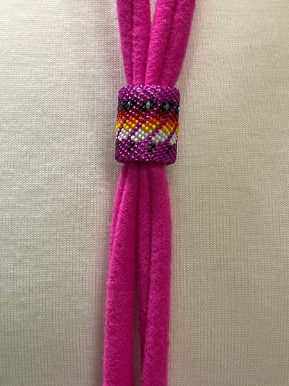 Hot Pink Broadcloth Bolo Tie with Hot Pink Beaded Slide