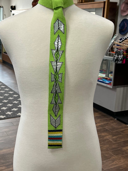 Embroidered Broadcloth Tie Green with Silver Detail