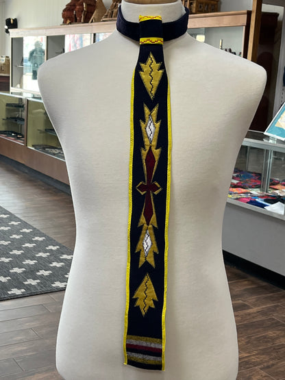 Embroidered Broadcloth Tie Navy Blue and Yellow