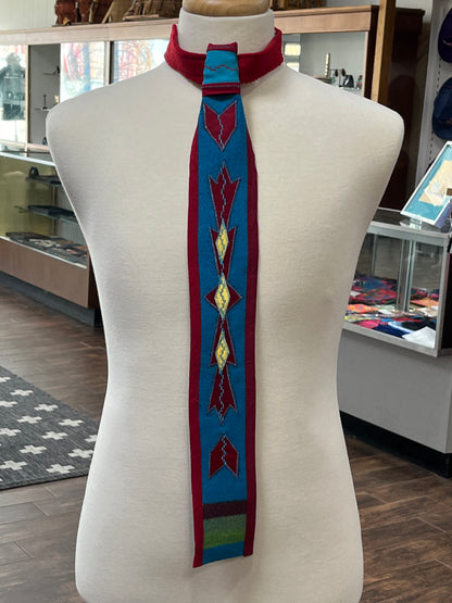 Embroidered Broadcloth Tie Blue and Red