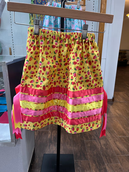 Girl’s Ribbon Skirt Yellow with Strawberry detail