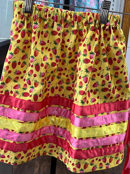 Girl’s Ribbon Skirt Yellow with Strawberry detail