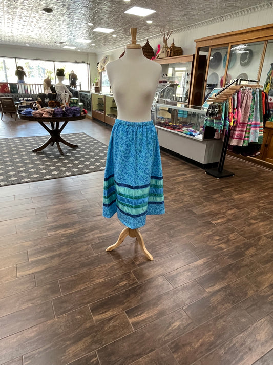 Ribbon Skirt; Turquoise Blue with Dragonfly Design