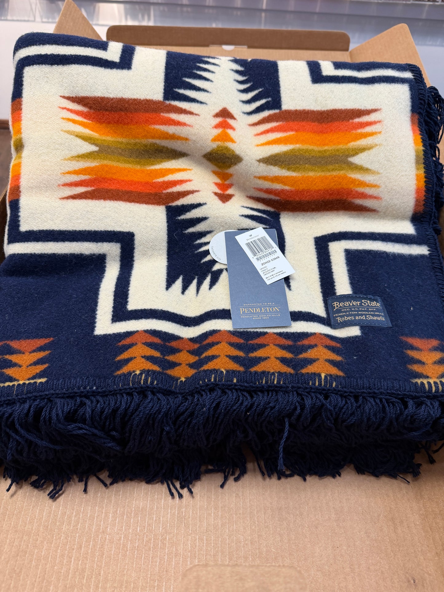 Pendleton Fringed Napped Shawl- Harding Navy