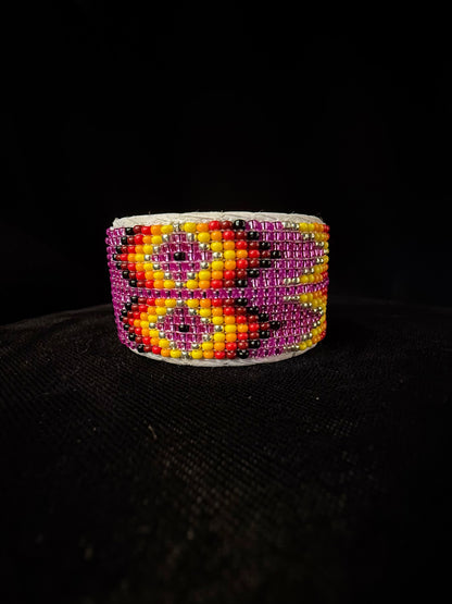 Beaded Cuff Bracelet - Fuchsia