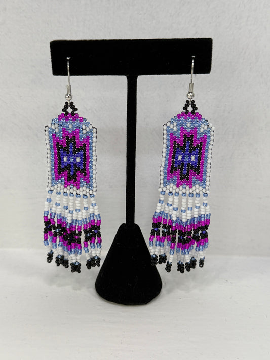 Brick Stitch Beaded Earrings - White